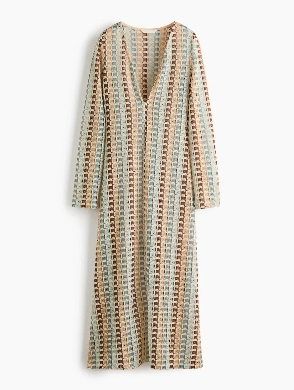 H&M Crochet-Look Maxi Dress Light beige/patterned Bnwt Unlined See-through - Picture 8 of 16